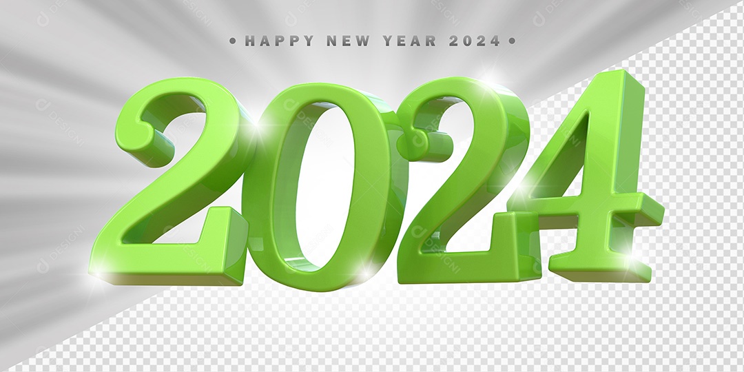 Elemento 3D 2024 Verde Para Composição PSD