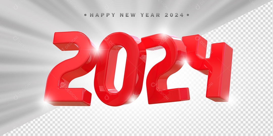 Elemento 3D 2024 Vermelho Para Composição PSD