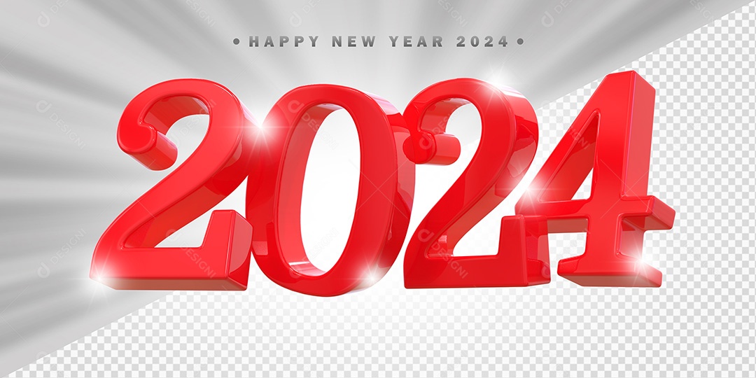 Elemento 3D 2024 Vermelho Para Composição PSD