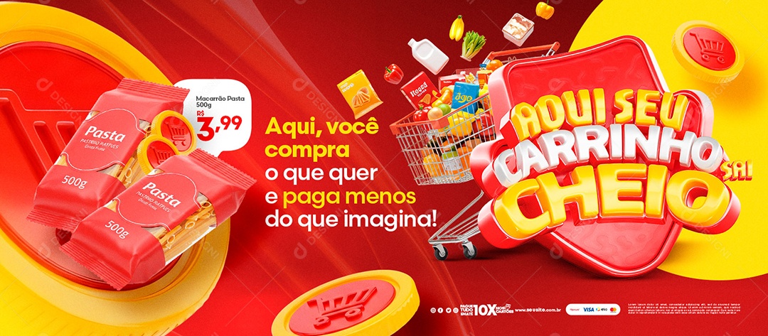Banner Aqui Seu Carrinho Sai Cheio Social Media PSD Editável