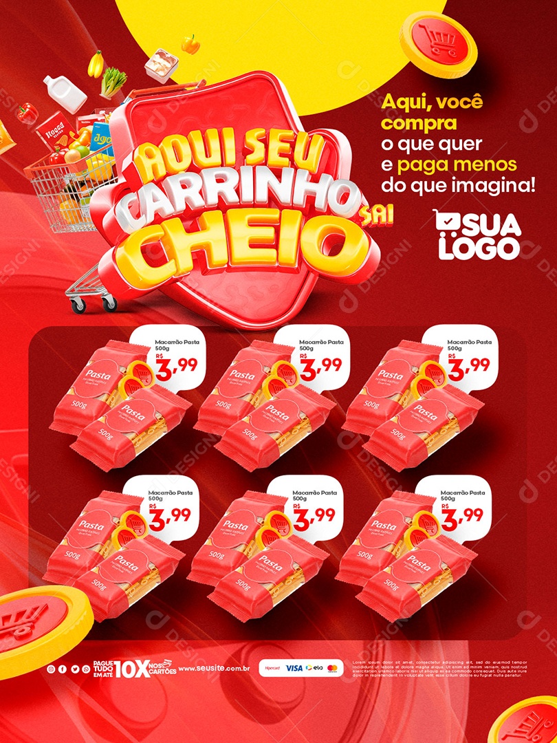 Encarte Aqui Seu Carrinho Sai Cheio Social Media PSD Editável