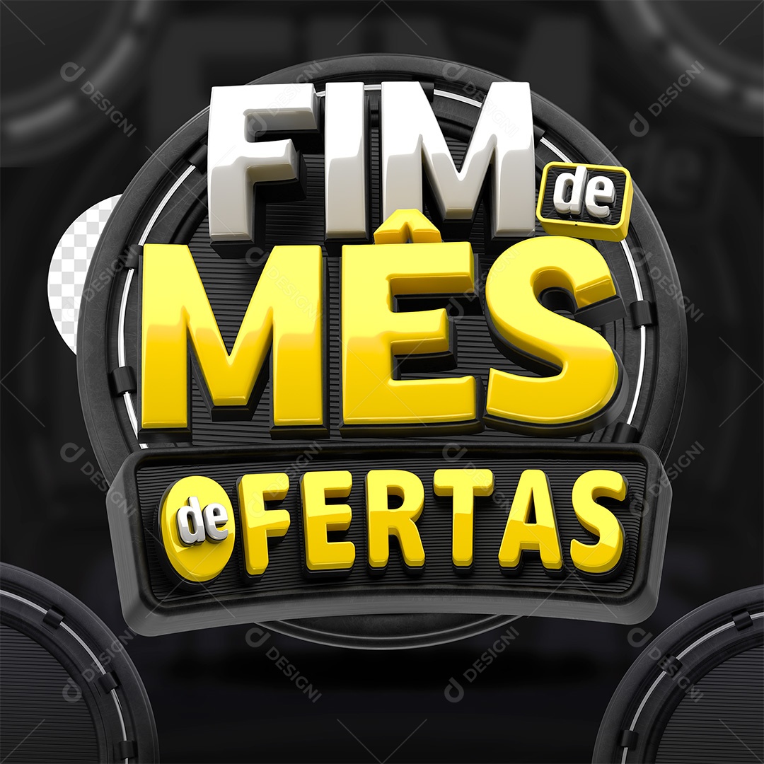 Fim de Mês de Ofertas Selo 3D Branco e Amarelo para Composição PSD