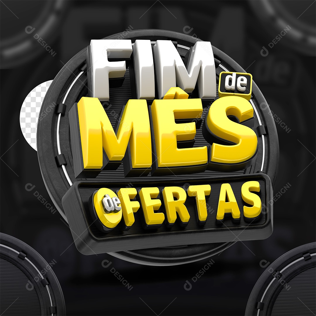 Fim de Mês de Ofertas Selo 3D Branco e Amarelo para Composição PSD