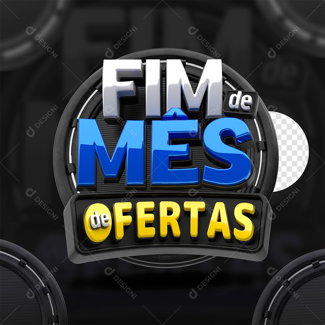 Fim de Mês de Ofertas Selo 3D Branco Azul e Amarelo para Composição PSD