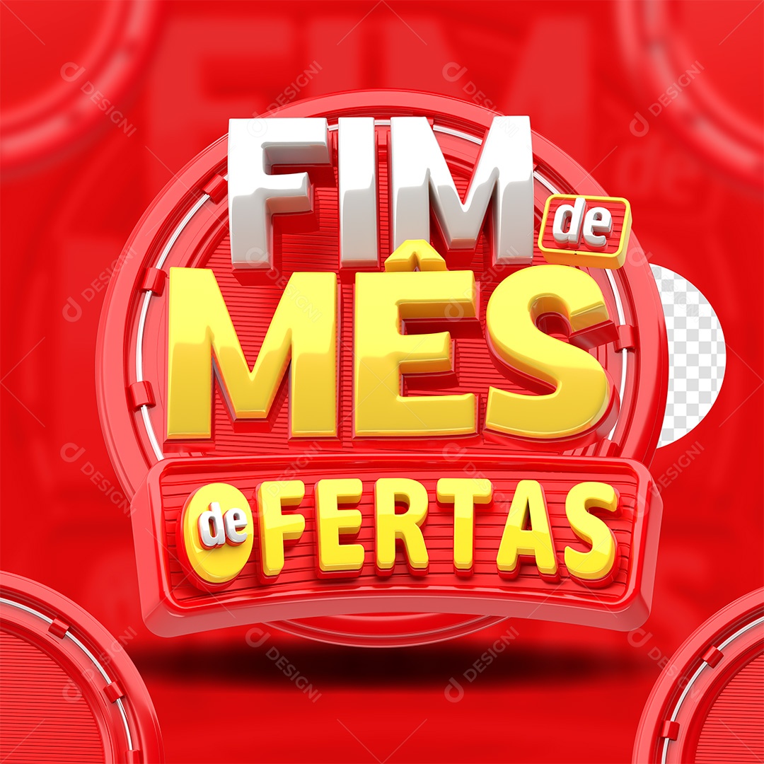 Fim de Mês de Ofertas Selo 3D Branco Amarelo e Vermelho para Composição PSD