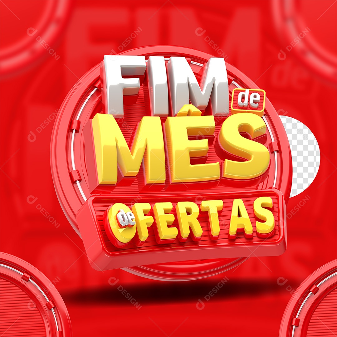 Fim de Mês de Ofertas Selo 3D Branco Amarelo e Vermelho para Composição PSD