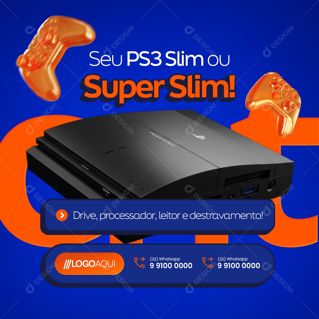 Games Seu PS3 Slim ou Super Slim Social Media PSD Editável