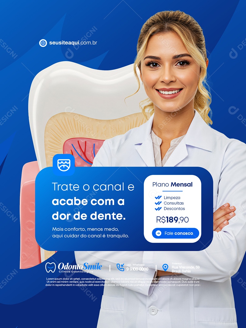 Odontologia Trate o Canal e Acabe Com a Dor de Dente Social Media PSD Editável