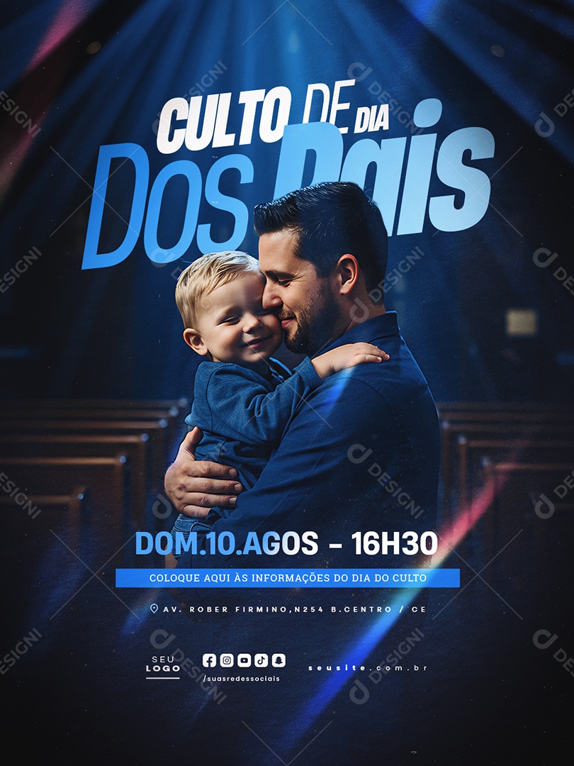 Gospel Culto De Dia dos Pais Domingo 10 de Agosto Social Media PSD Editável