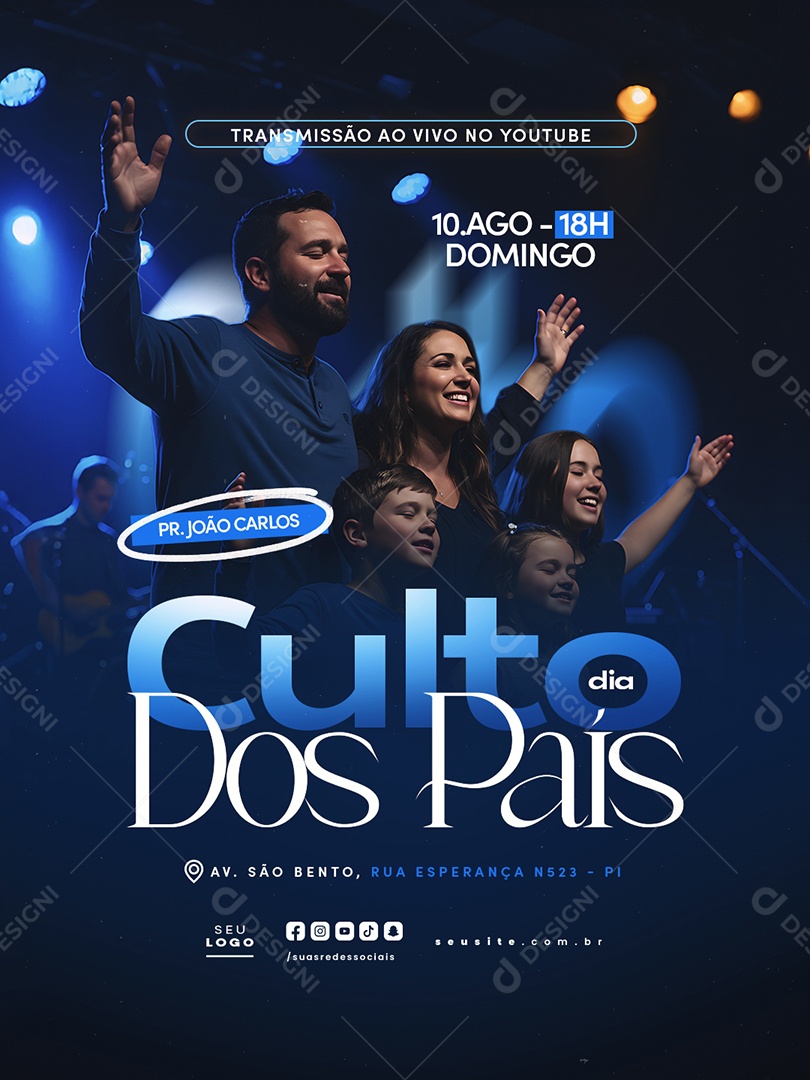 Gospel Culto Dia dos Pais Domingo Social Media PSD Editável