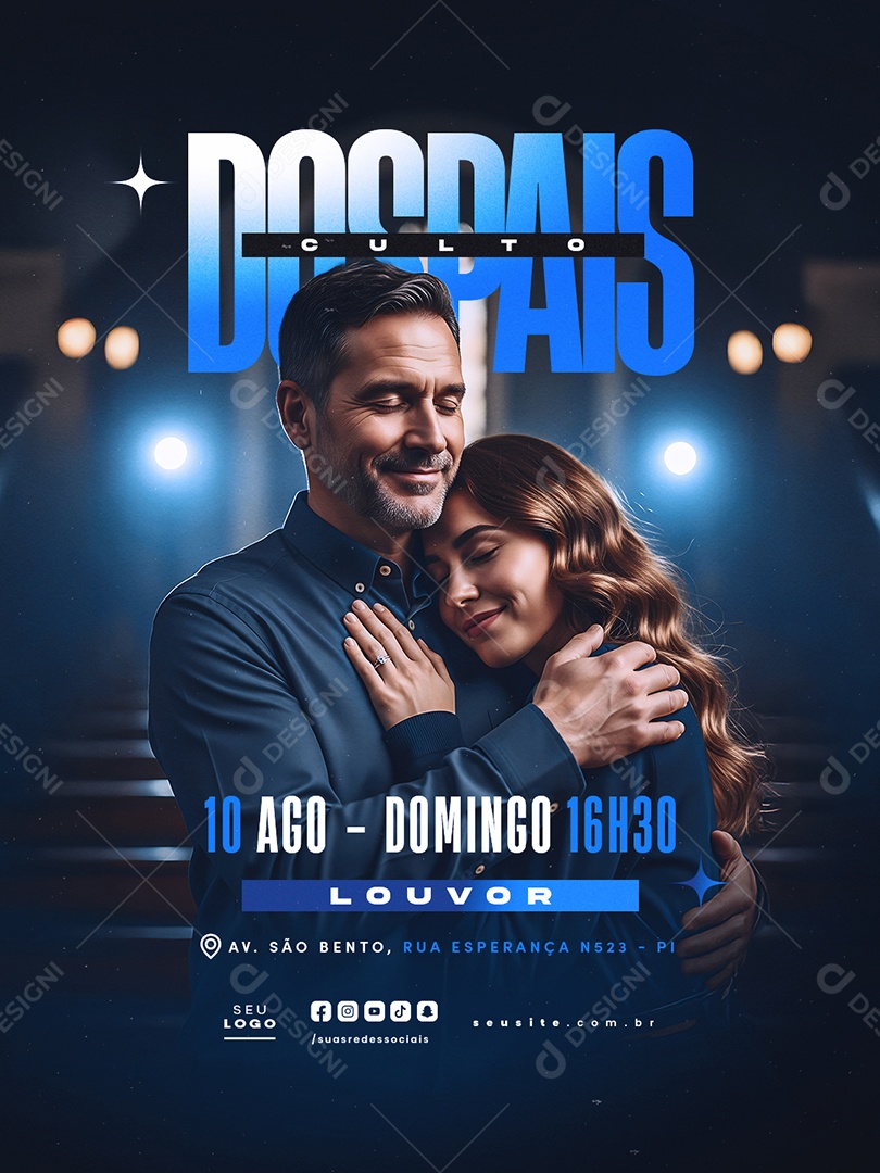 Gospel Culto dos Pais 10 de Agosto Domingo Louvor Social Media PSD Editável