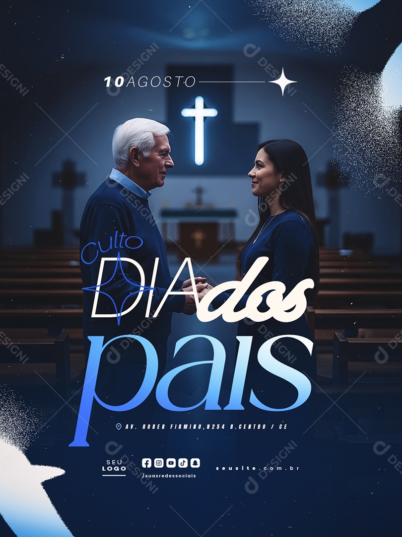 Gospel Culto Dia dos Pais 10 de Agosto Social Media PSD Editável