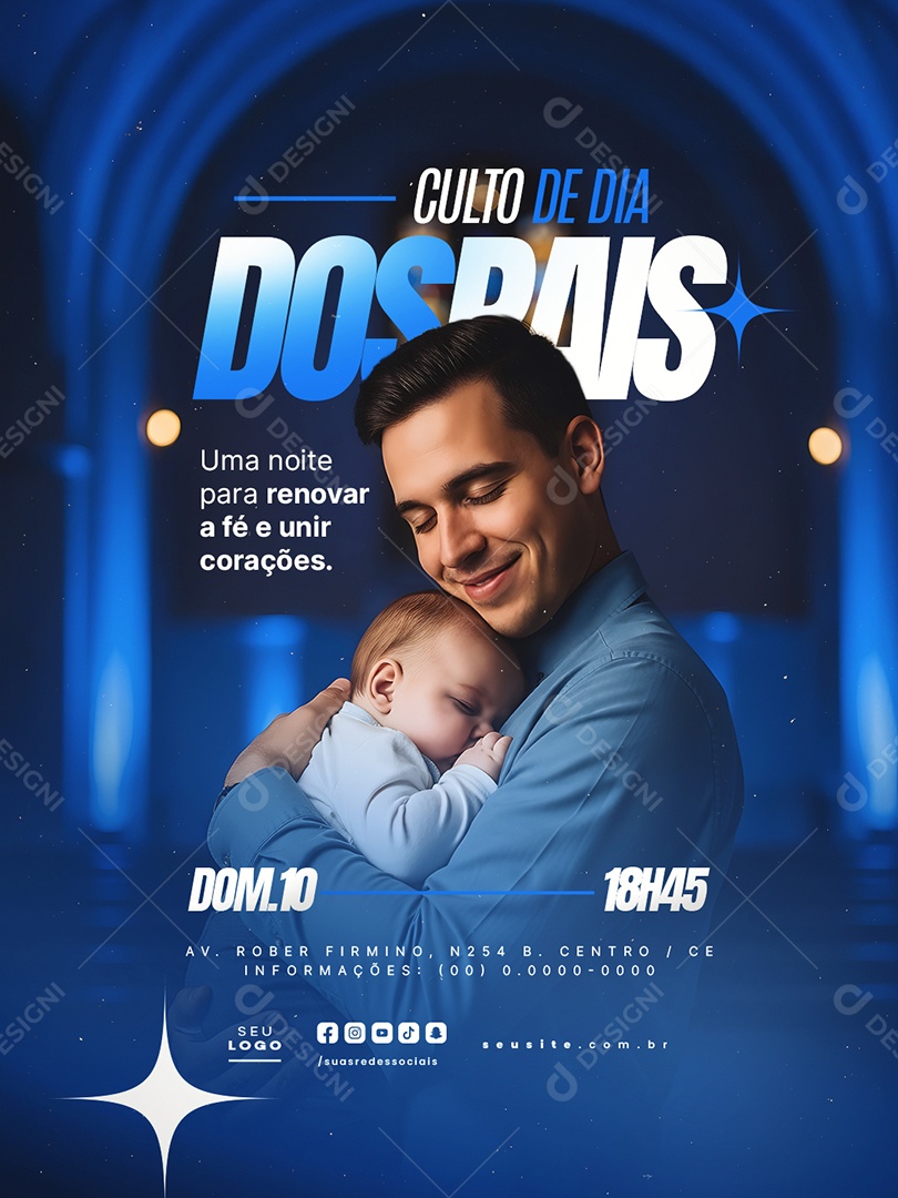 Gospel Culto De Dia dos Pais Domingo Social Media PSD Editável