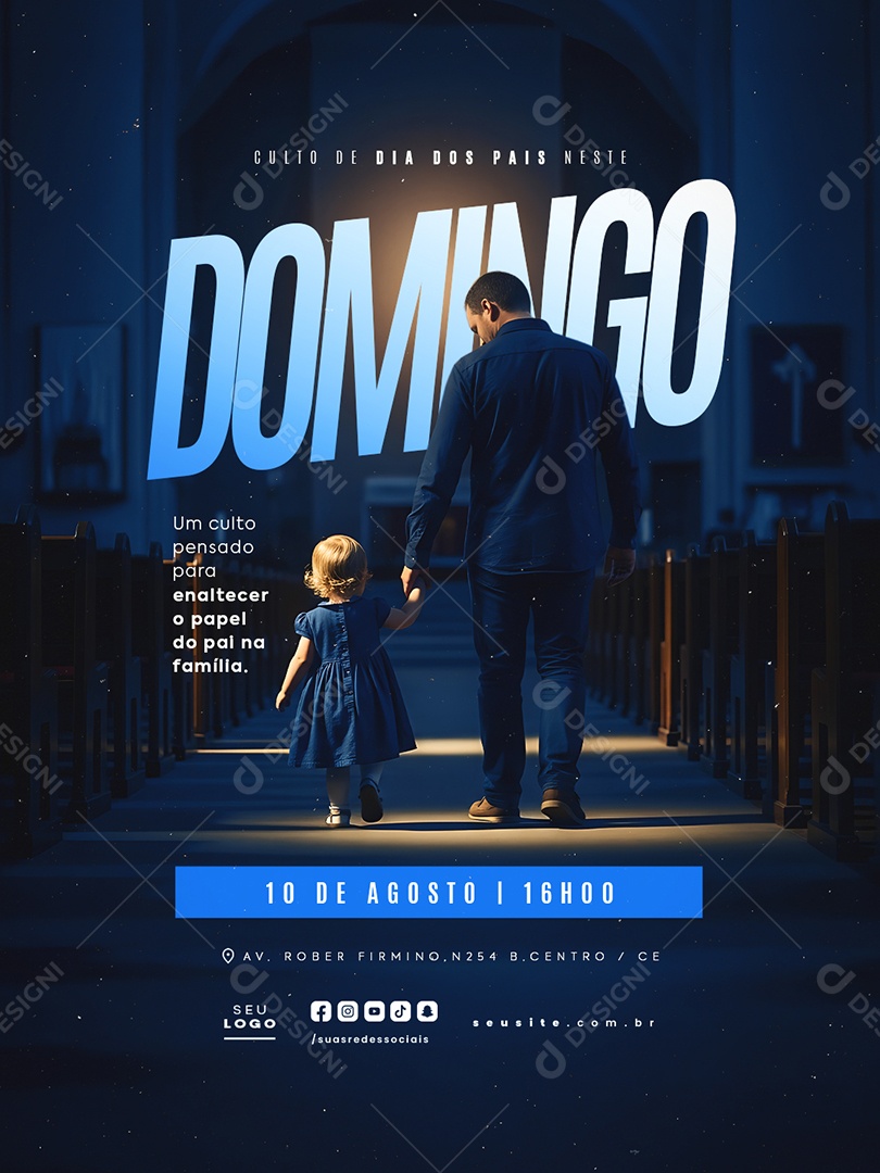 Gospel Culto De Dia dos Pais Neste Domingo Social Media PSD Editável