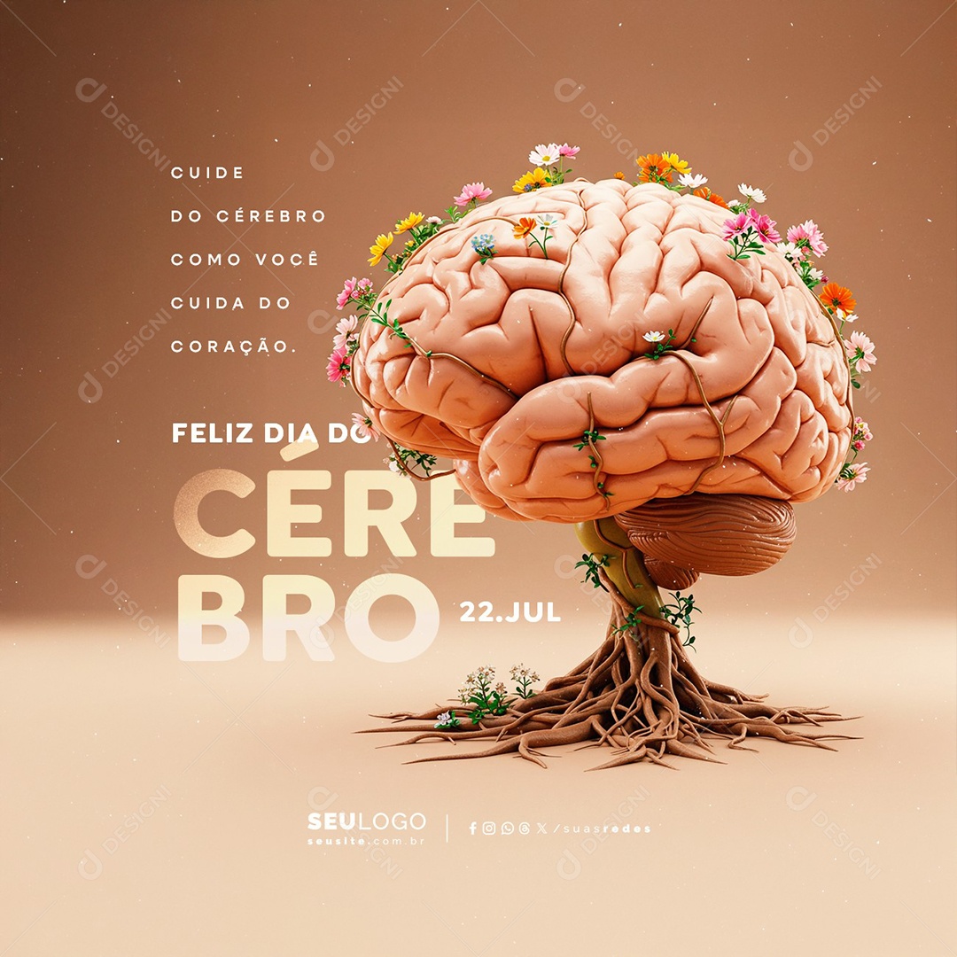 Feliz Dia do Cérebro 22 De Julho Social Media PSD Editável