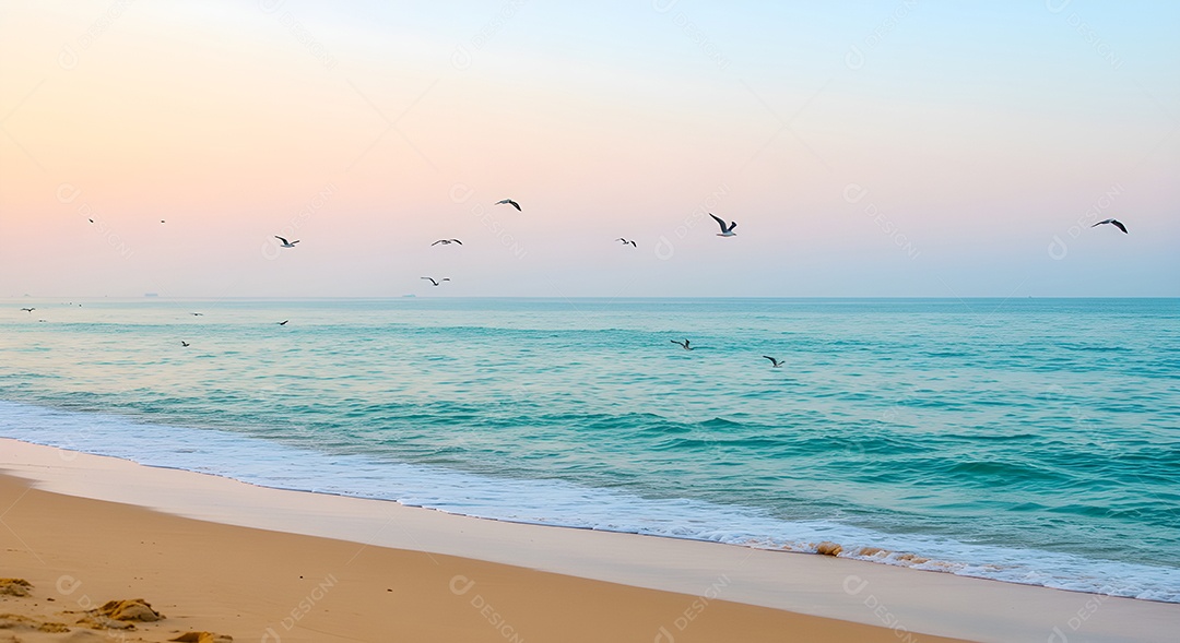 Imagem mostra ondas do mar quebrando em uma costa rochosa ao pôr do sol