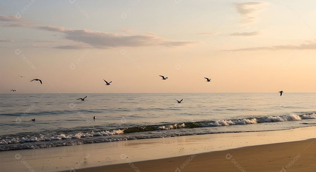 Imagem mostra ondas do mar quebrando em uma costa rochosa ao pôr do sol
