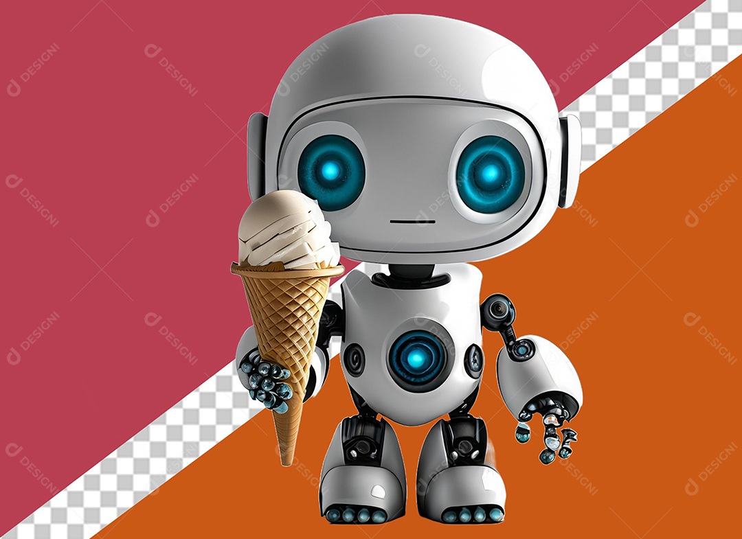 Personagem 3D de Robô Segurando Sorvete Elemento para Composição PSD