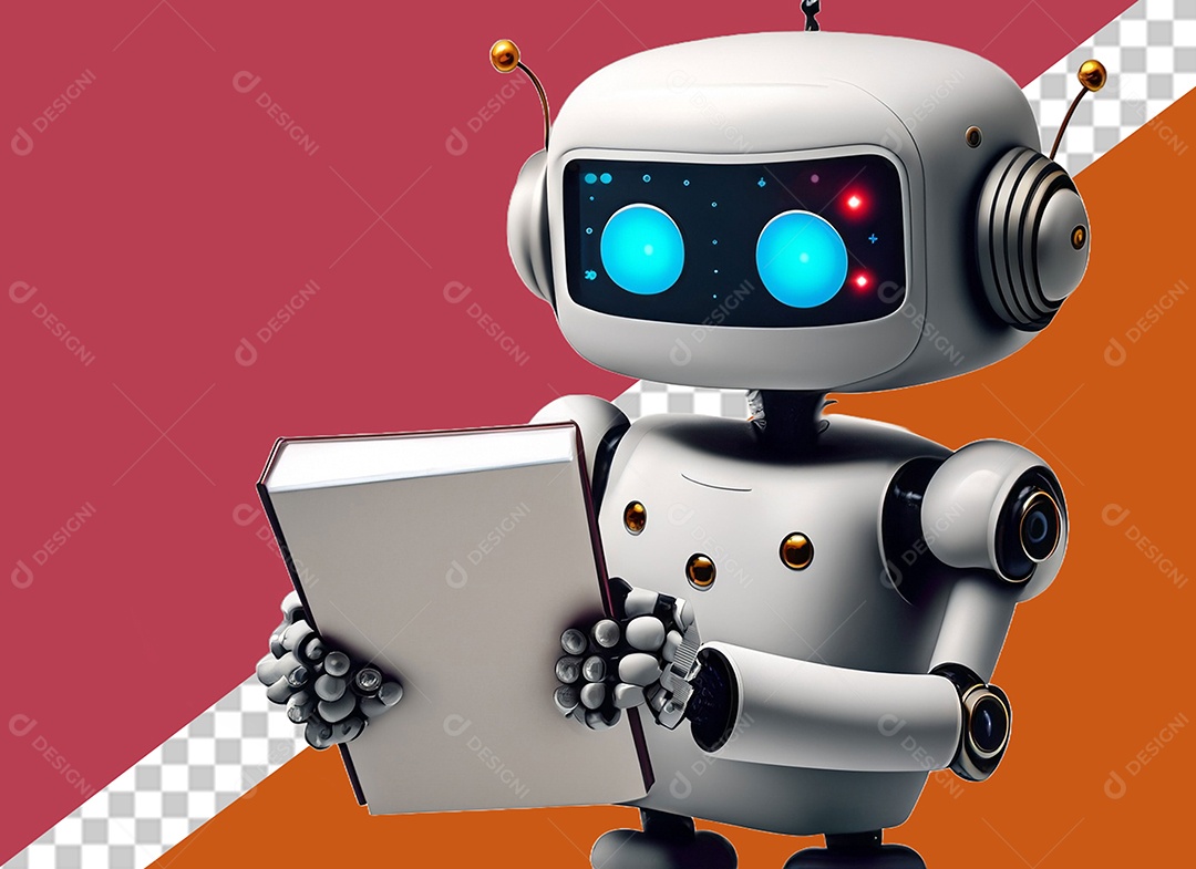 Personagem 3D de Robô Segurando Agenda Elemento para Composição PSD