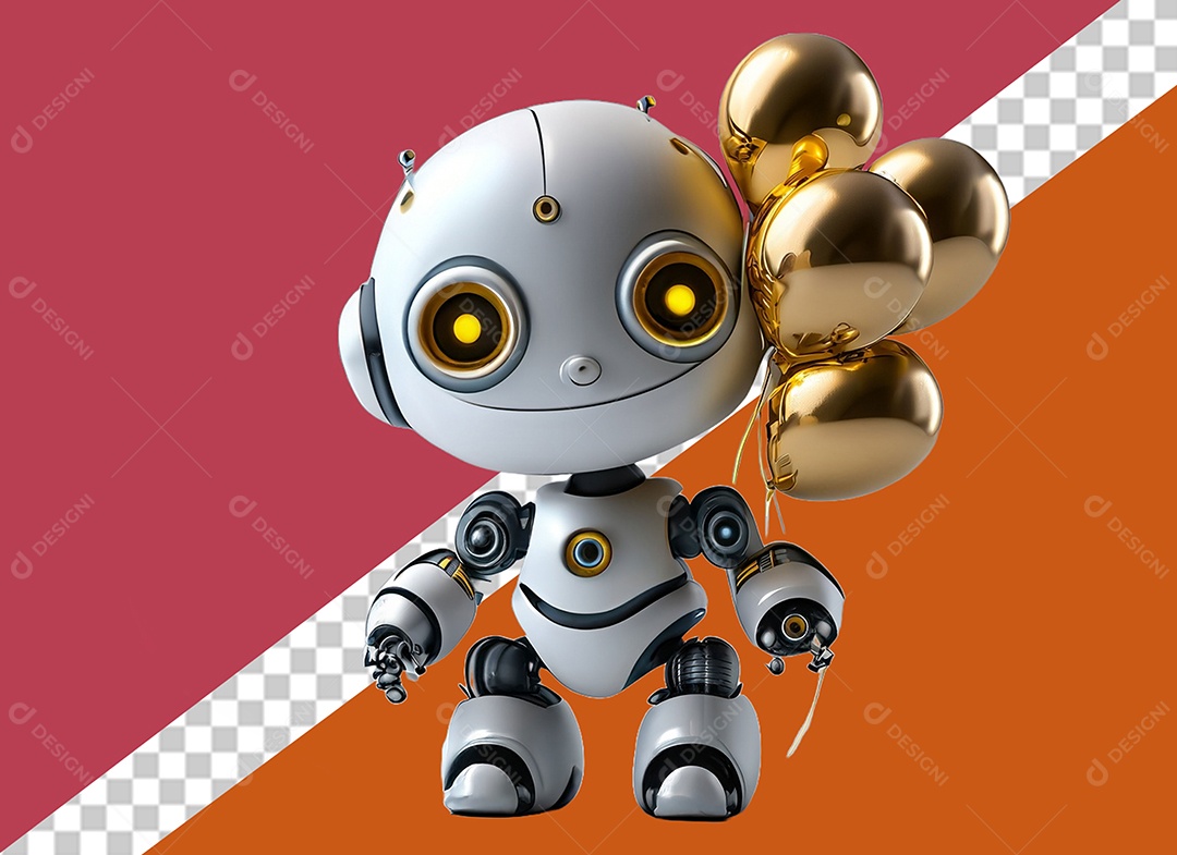 Personagem 3D de Robô Segurando Balões Elemento para Composição PSD