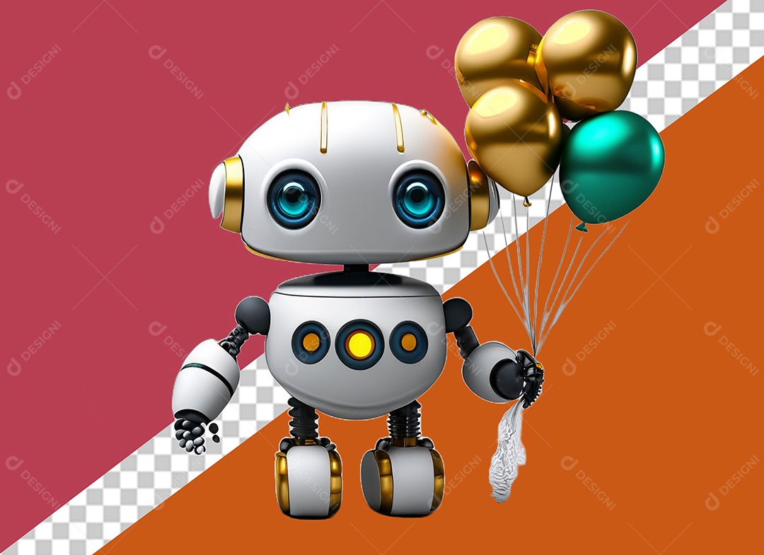 Personagem 3D de Robô Segurando Balões Elemento para Composição PSD