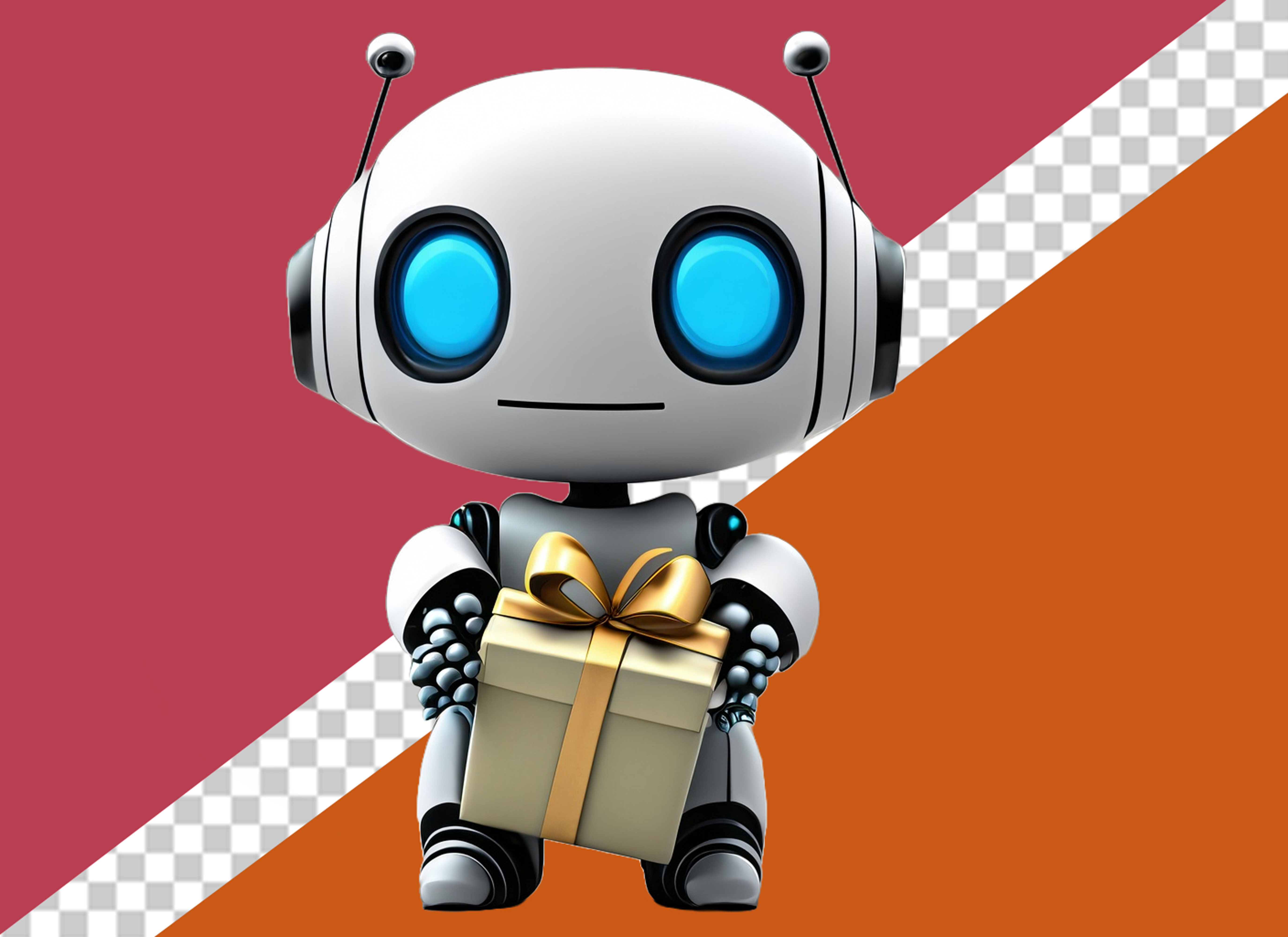 Personagem 3D de Robô Segurando Presente Elemento para Composição PSD