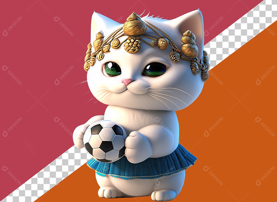 Gatinha Segurando Bola Mascote 3D Para Composição PSD