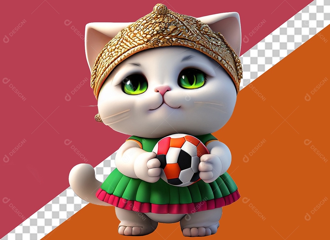 Gatinha Segurando Caixa de Presente Personagem 3D Para Composição PSD