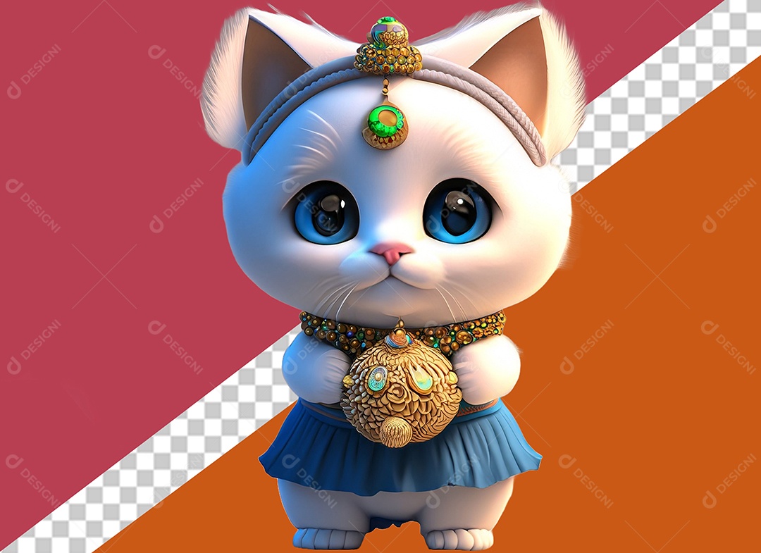 Gatinha Segurando Caixa de Presente Personagem 3D Para Composição PSD