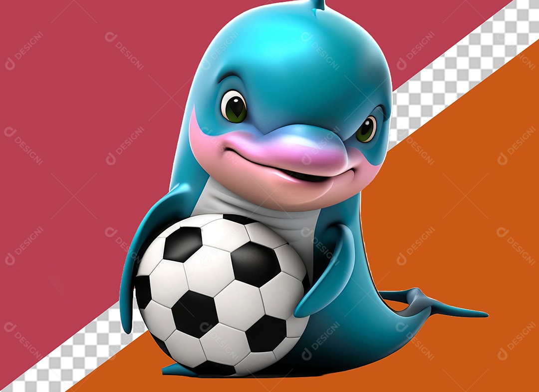 Golfinho Segurando Bola Personagem 3D Para Composição PSD