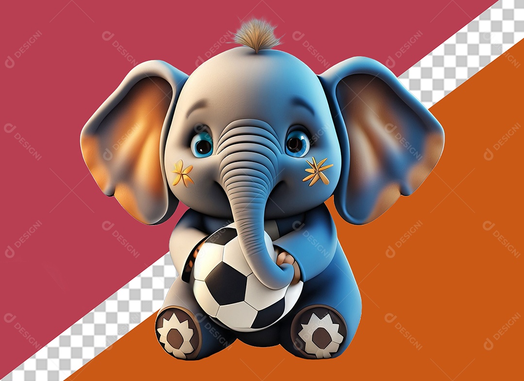 Elefante Segurando Bola Personagem 3D Para Composição PSD