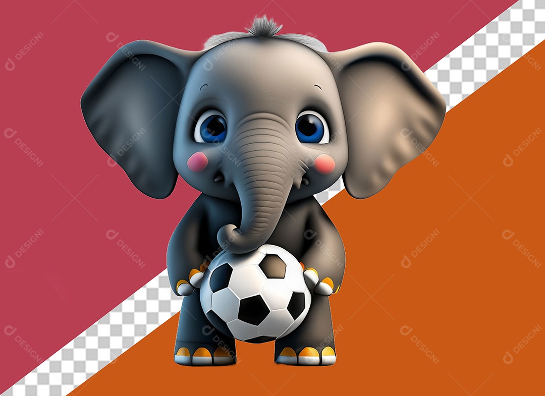 Elefante Segurando Bola Personagem 3D Para Composição PSD