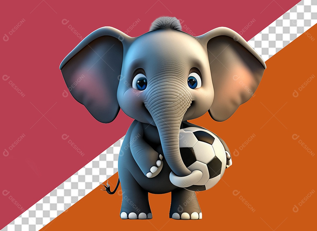 Elefante Segurando Bola Personagem 3D Para Composição PSD