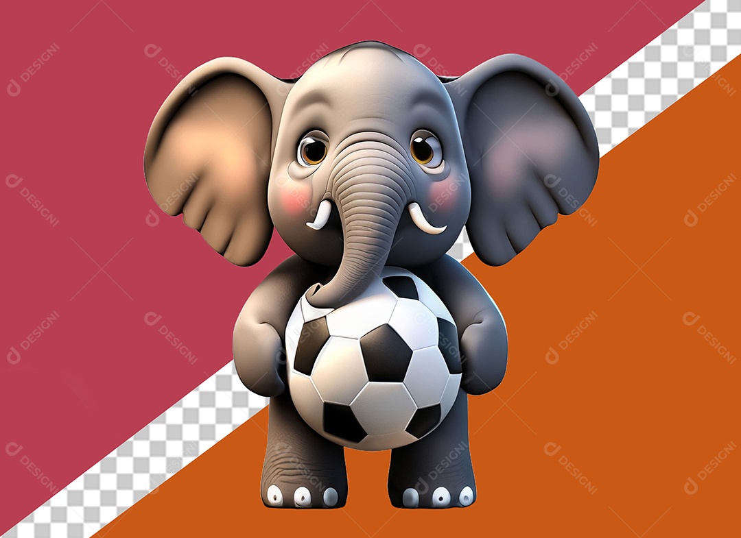 Elefante Segurando Bola Personagem 3D Para Composição PSD