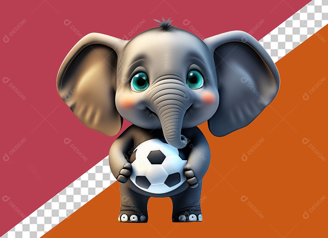 Elefante Segurando Bola Personagem 3D Para Composição PSD
