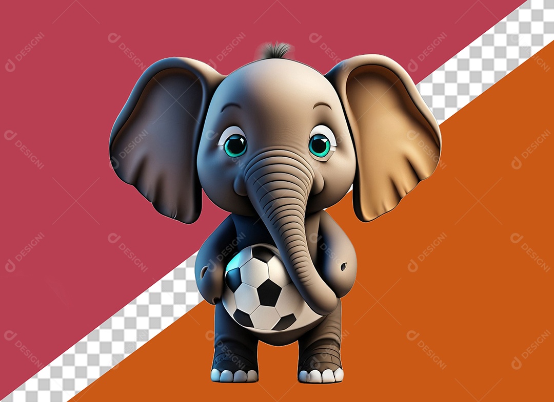 Elefante Segurando Bola Personagem 3D Para Composição PSD