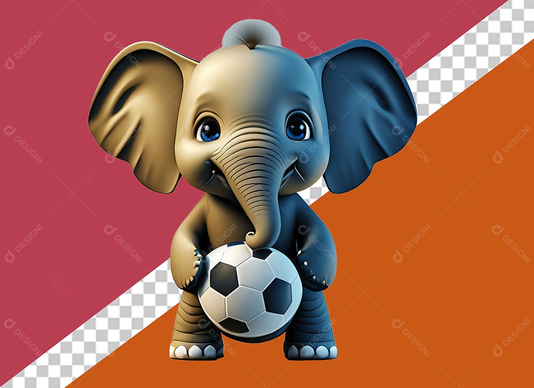Elefante Segurando Bola Personagem 3D Para Composição PSD