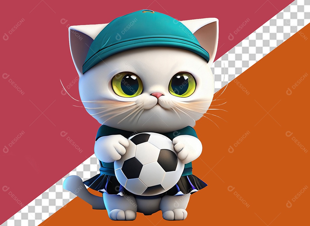 Gatinha Segurando Uma Bola Personagem 3D Para Composição PSD