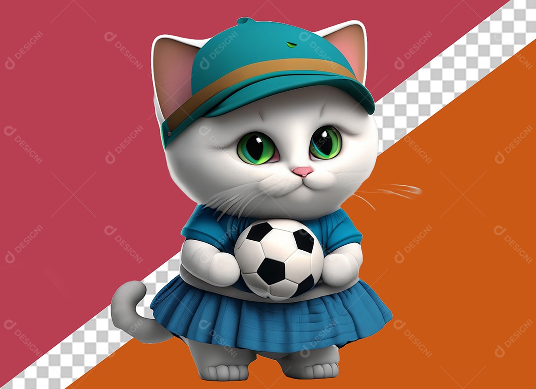 Gatinha Segurando Uma Bola Personagem 3D Para Composição PSD