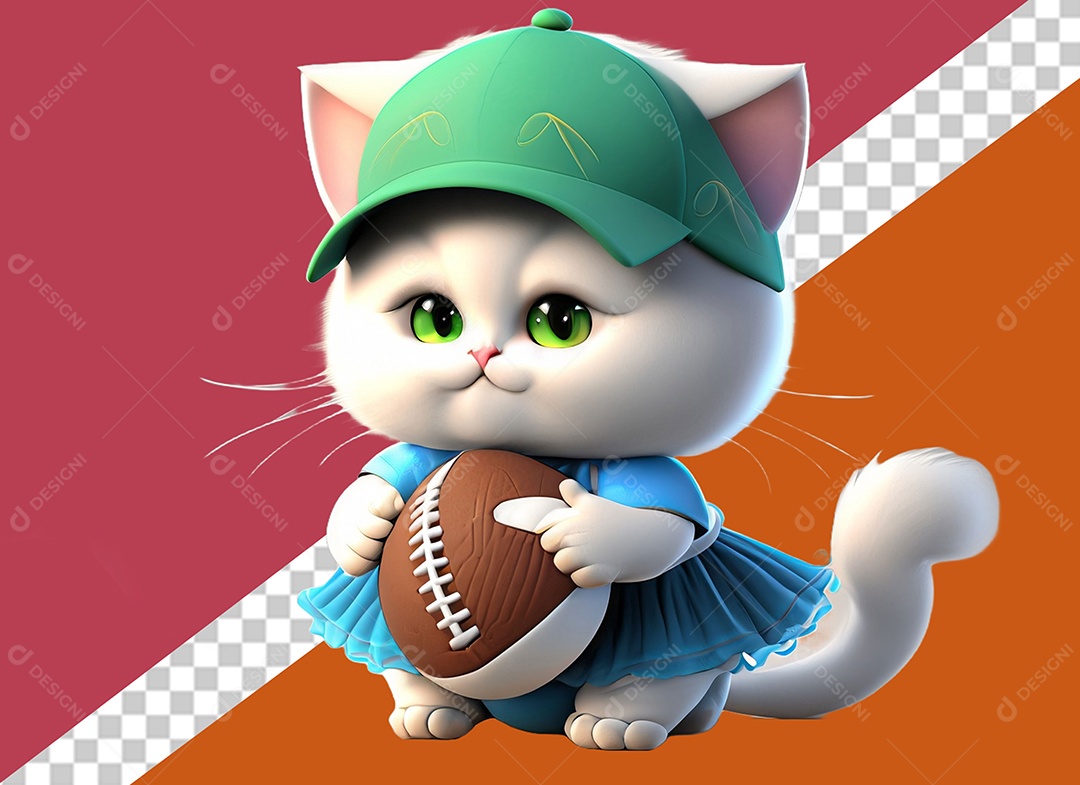 Gatinha Segurando Uma Bola Personagem 3D Para Composição PSD