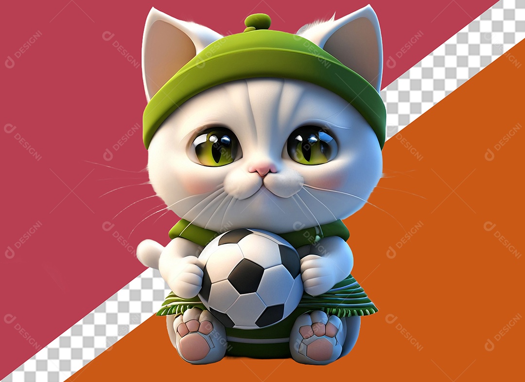 Gatinha Segurando Uma Bola Personagem 3D Para Composição PSD