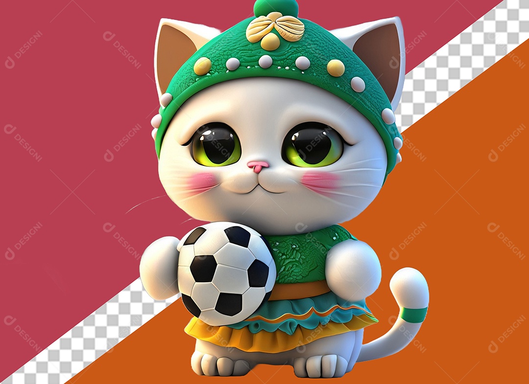 Gatinha Segurando Uma Bola Personagem 3DPara Composição PSD