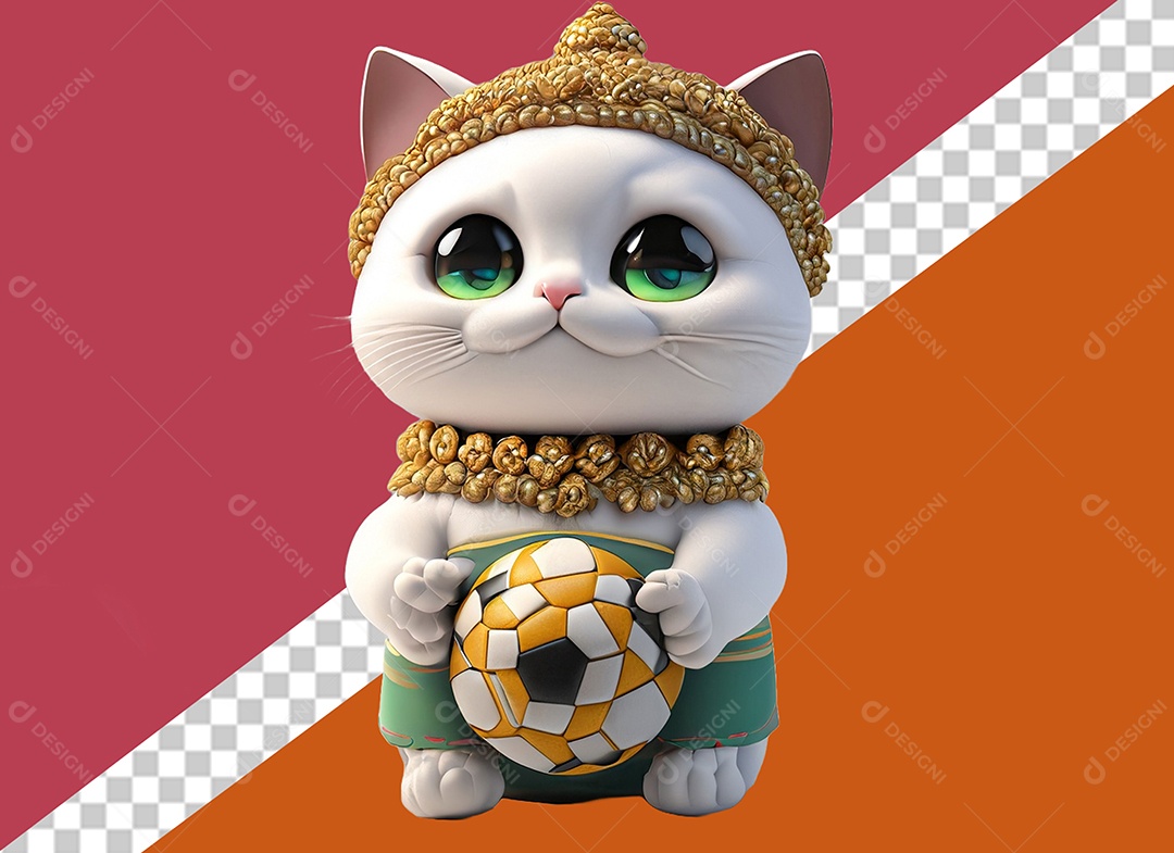 Gatinha Segurando Uma Bola Personagem 3DPara Composição PSD