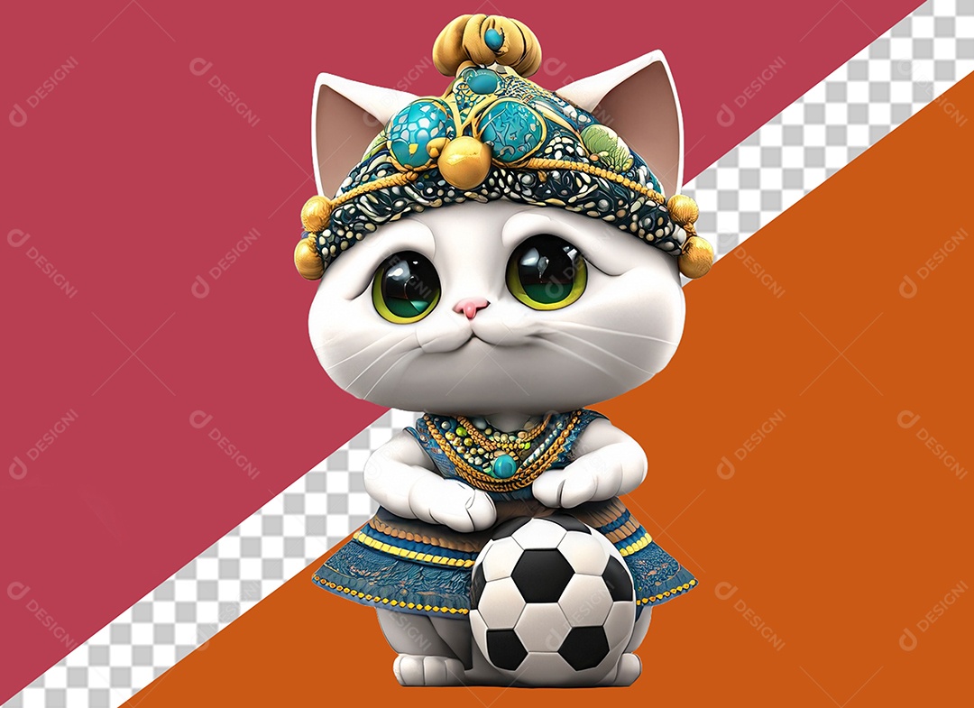 Gatinha Segurando Uma Bola Personagem 3DPara Composição PSD