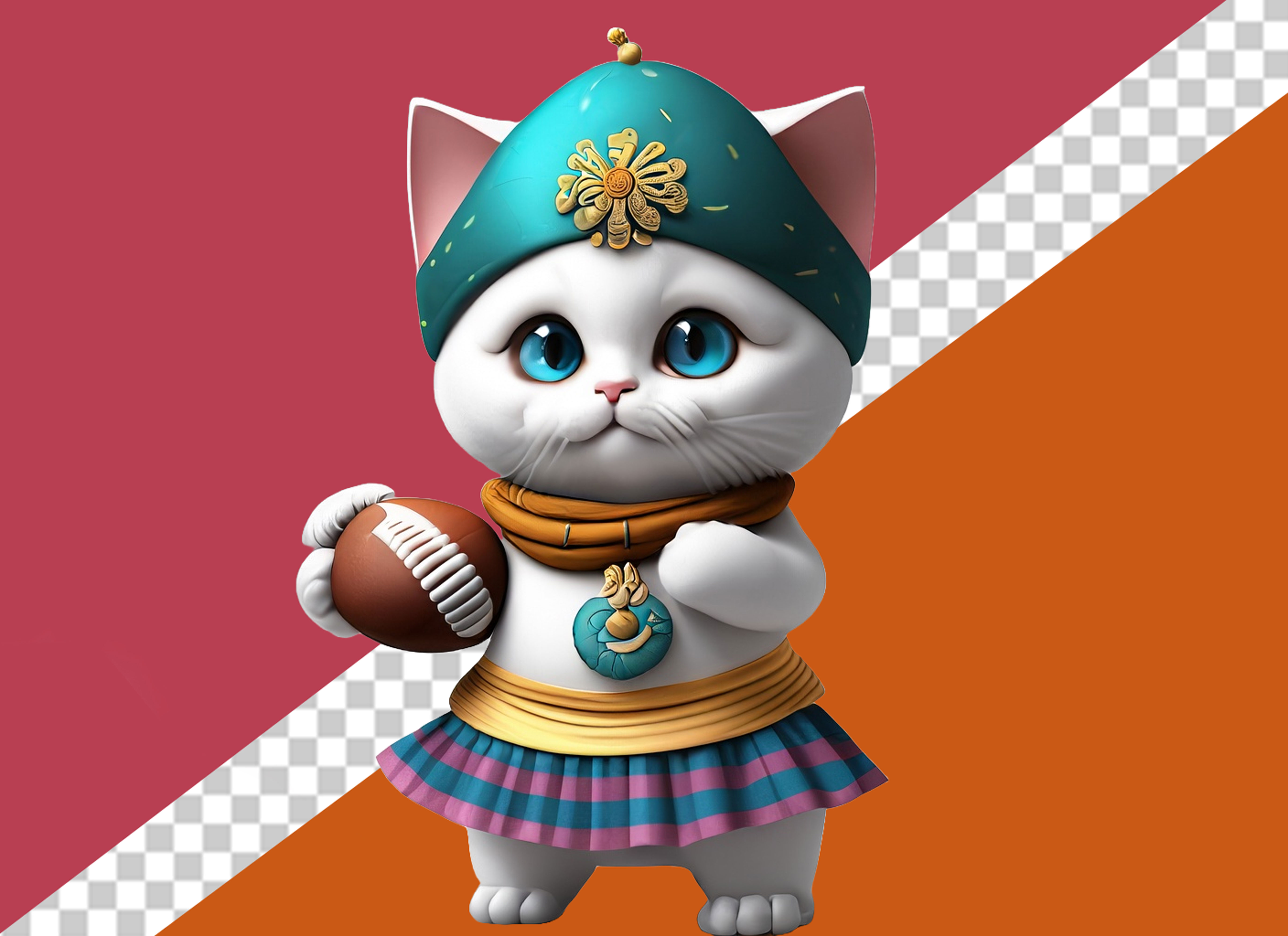 Gatinha Segurando Uma Bola Personagem 3DPara Composição PSD