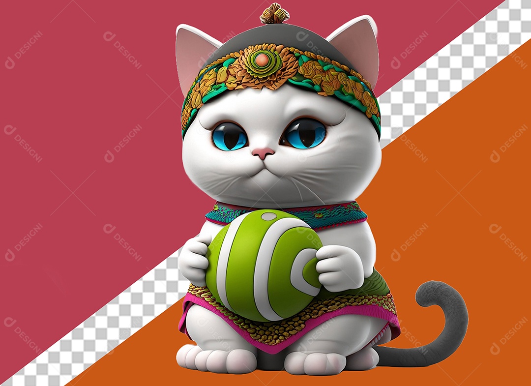 Gatinha Segurando Uma Bola Personagem 3DPara Composição PSD