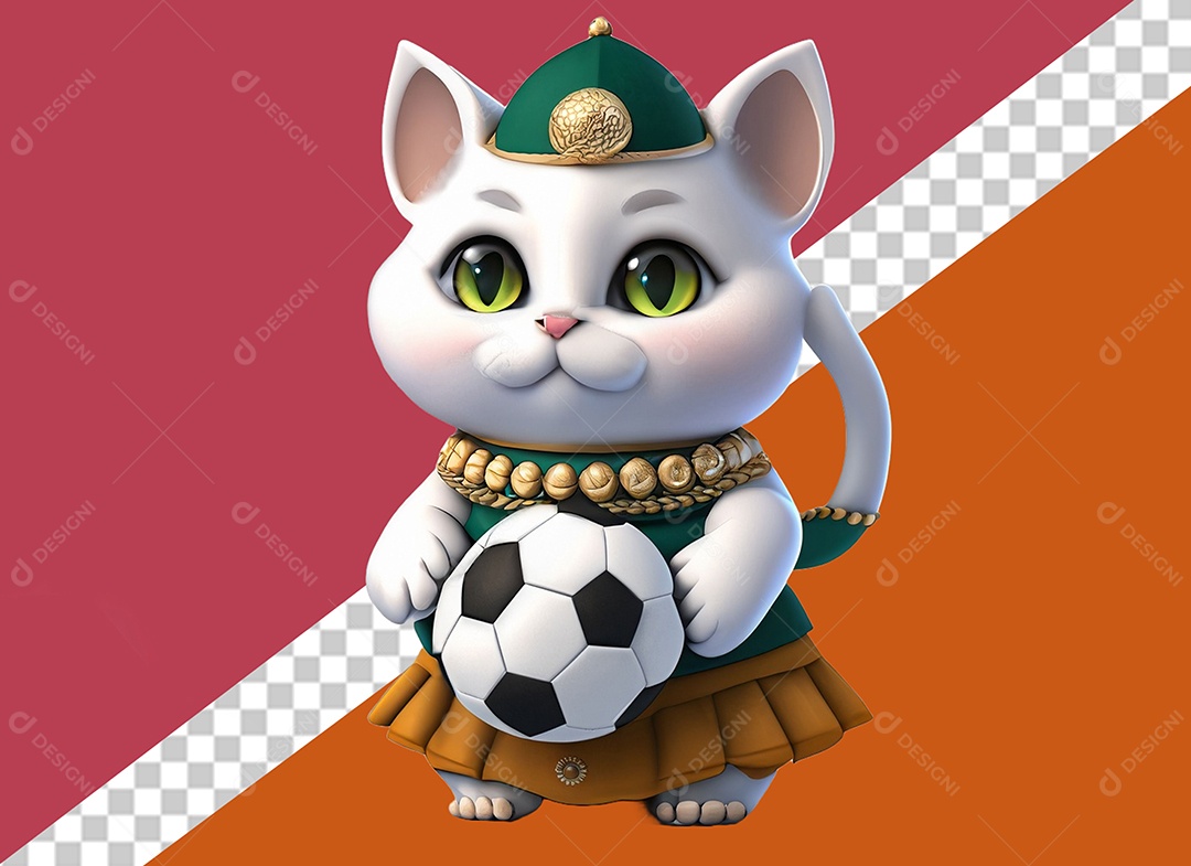 Gatinha Segurando Uma Bola Personagem 3DPara Composição PSD