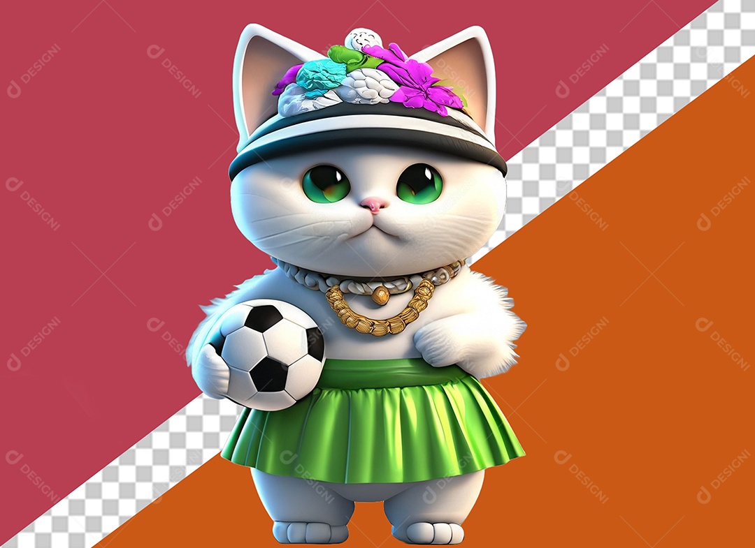 Gatinha Segurando Uma Bola Personagem 3DPara Composição PSD