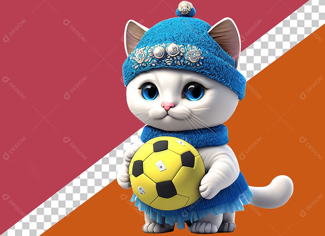 Gatinha Segurando Uma Bola Personagem 3DPara Composição PSD