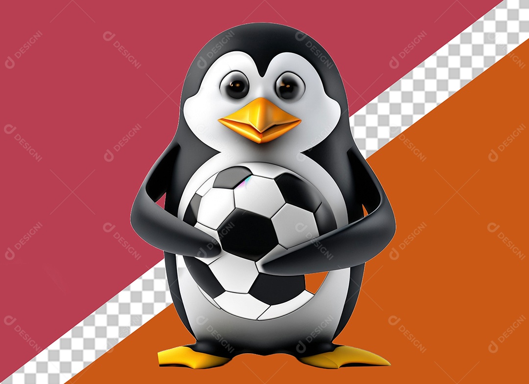 Pinguim Segurando Uma Bola Personagem 3D para Composição PSD